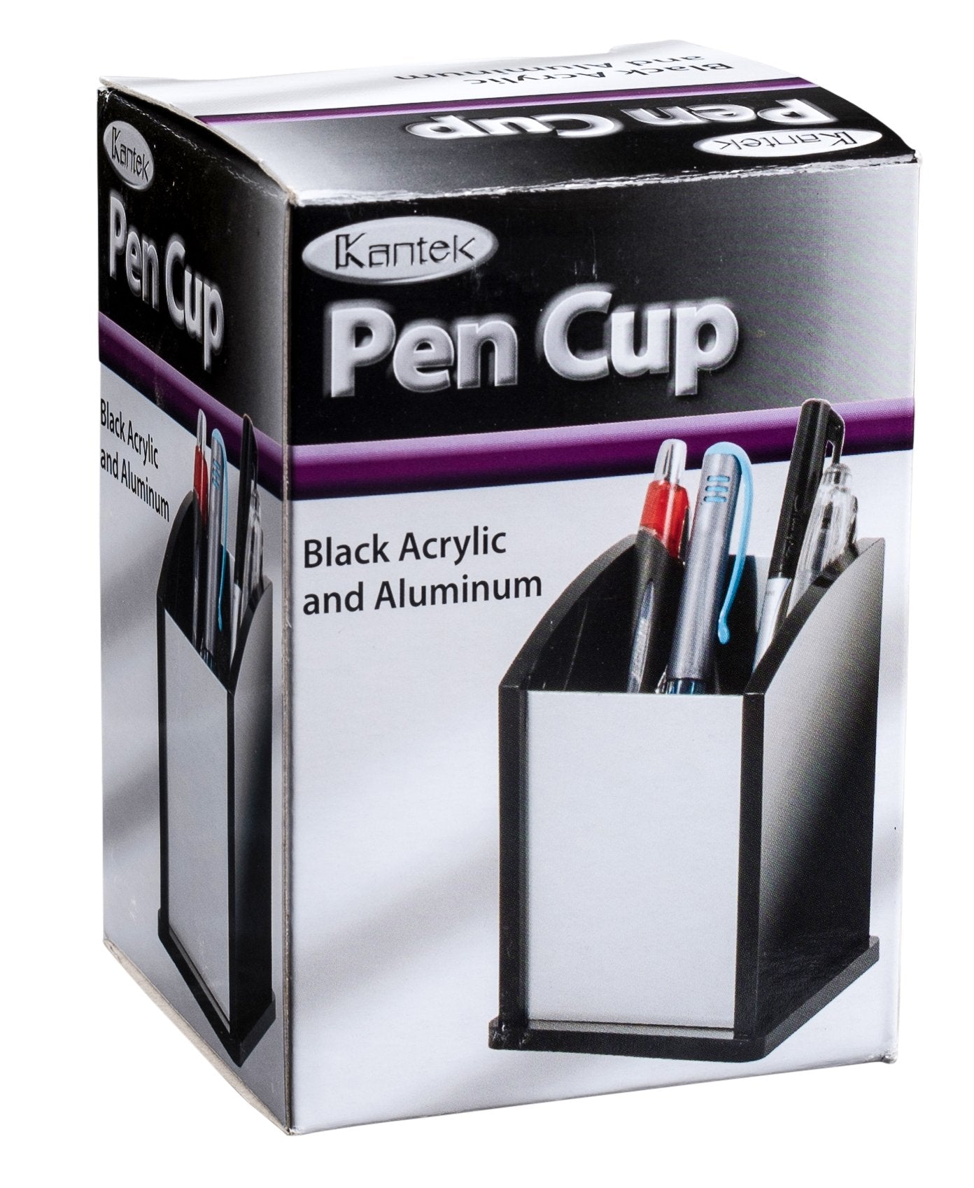Black acrylic and silver aluminum pen holder