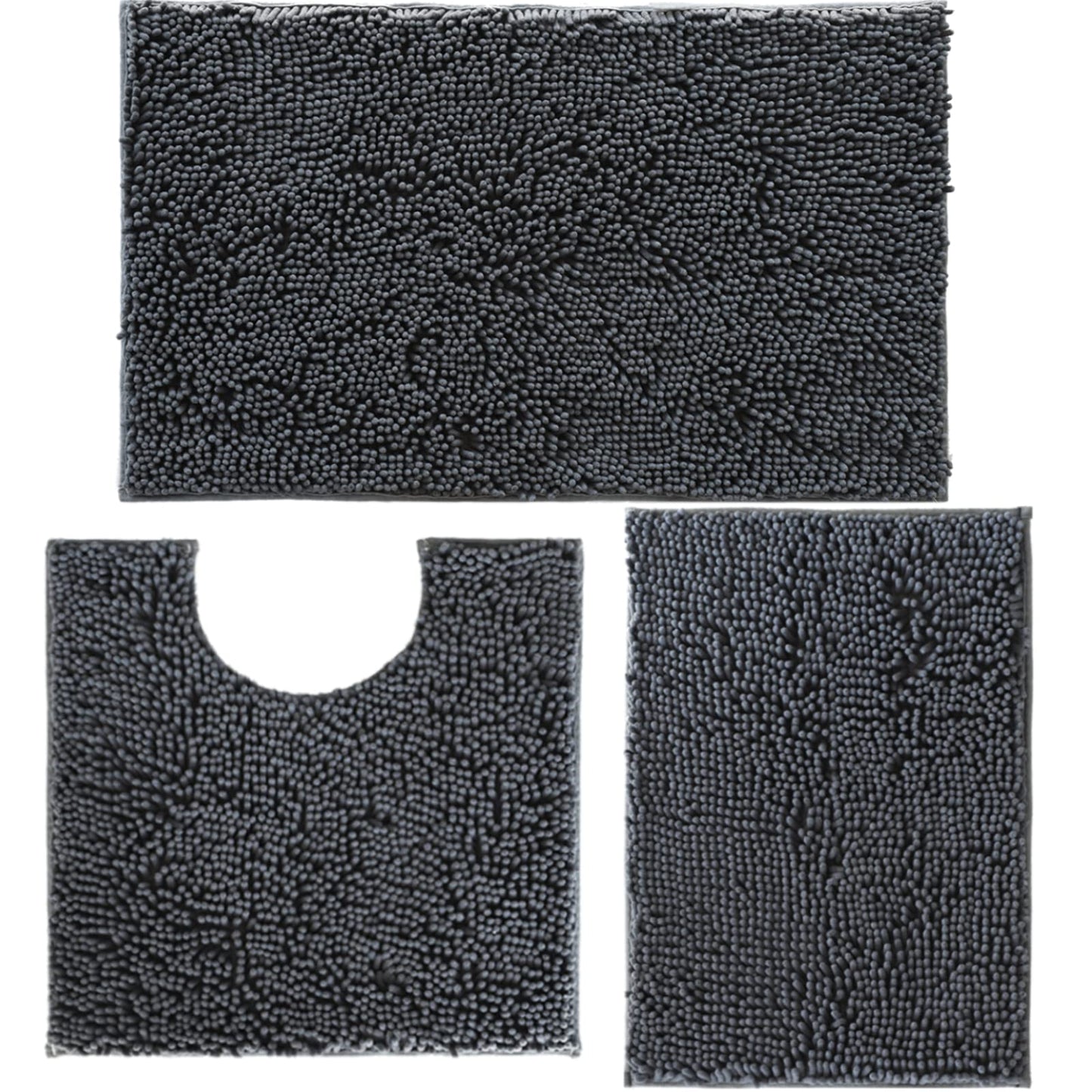 Bathroom Rugs Chenille Bath Mat Set 3 Piece, Non- Bath Rugs, Absorbent Shaggy Rugs, Ultra Soft BathMats, Perfect Plush Bathroom Mats, Bathroom Carpets Set with U-Shaped Tet Rug