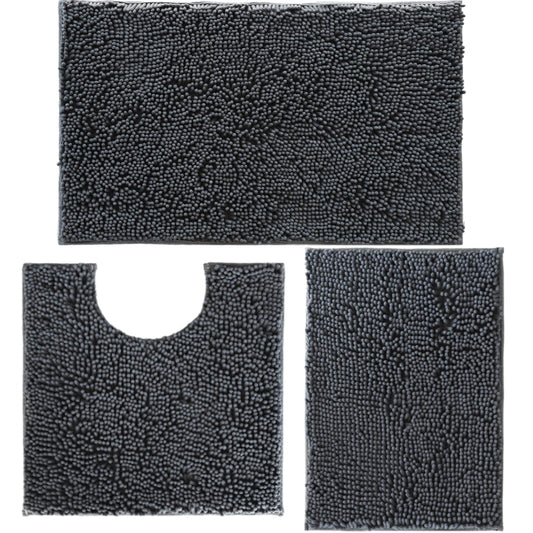 Bathroom Rugs Chenille Bath Mat Set 3 Piece, Non- Bath Rugs, Absorbent Shaggy Rugs, Ultra Soft BathMats, Perfect Plush Bathroom Mats, Bathroom Carpets Set with U-Shaped Tet Rug