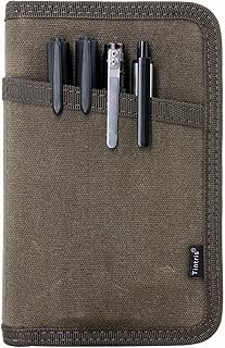 Olive Water-Resistant Canvas Notebook Cover with Zipper and Pen Holder