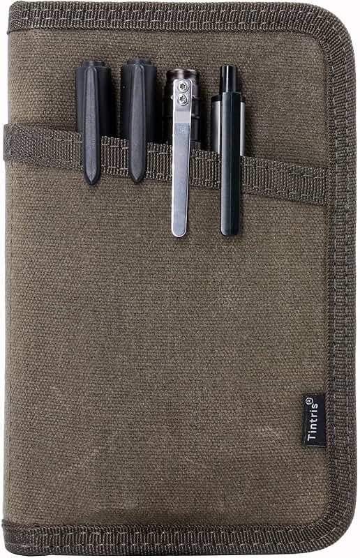 Olive Water-Resistant Canvas Notebook Cover with Zipper and Pen Holder