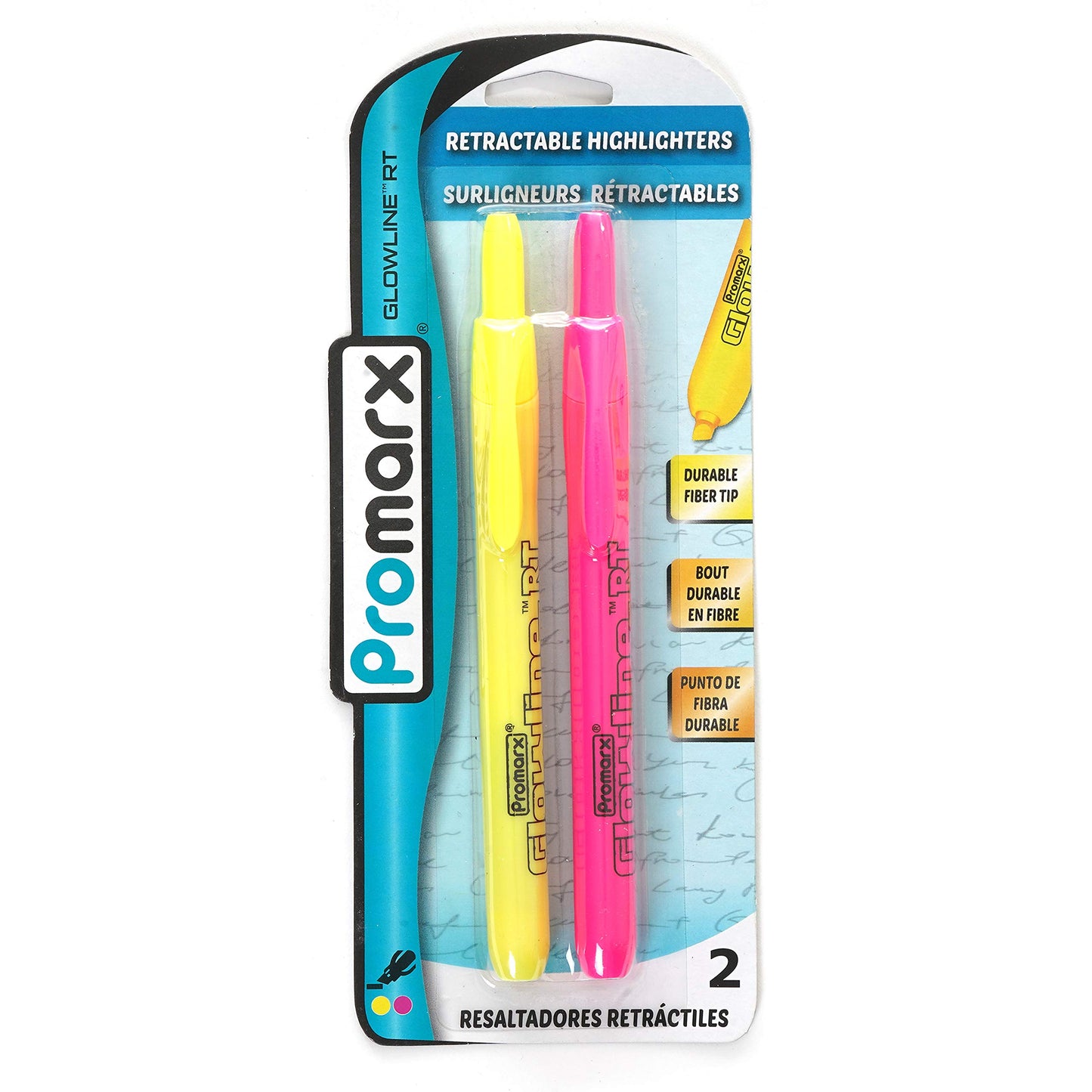 Glowline RT Retractable Highlighters, Yellow and Pink