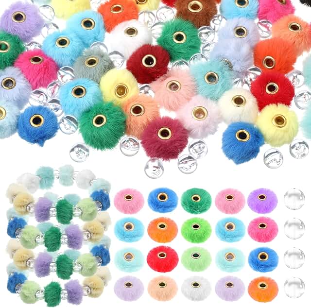 Set of 360 Colorful Faux Fur Pom Pom Beads
