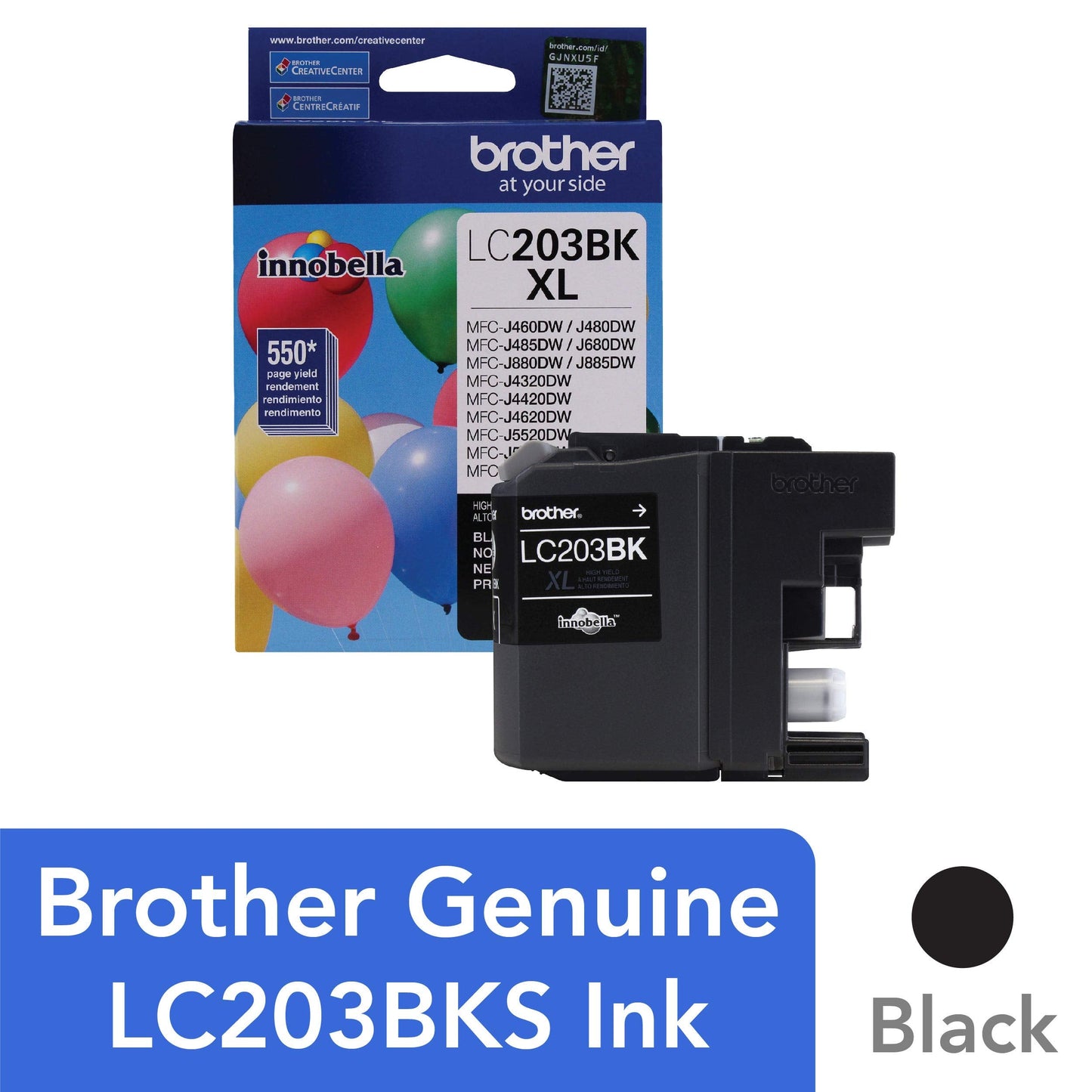 Genuine High Yield Black Ink Cartridge, LC203BK, Replacement Black Ink, Page Yield Up To 550 Pages, Dash Replenishment Cartridge, LC203