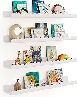 Set of four white 23-inch acrylic wall shelves for kids