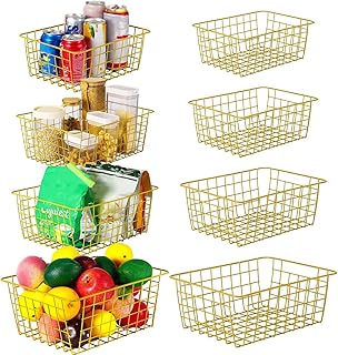 Set of 8 Gold Wire Storage Baskets for Home Organization