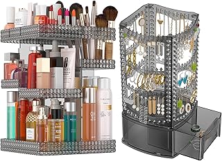 Two-piece 360° rotating acrylic jewelry and makeup organizer