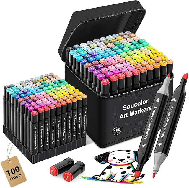 100-Color Alcohol Markers with Case and Holders
