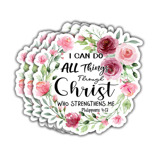 Three Inspirational Philippians 4:13 Stickers for Bottles and Devices