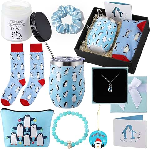 Penguin Gift Set for Women with Mug, Socks, Candles
