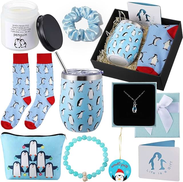 Penguin Gift Set for Women with Mug, Socks, Candles