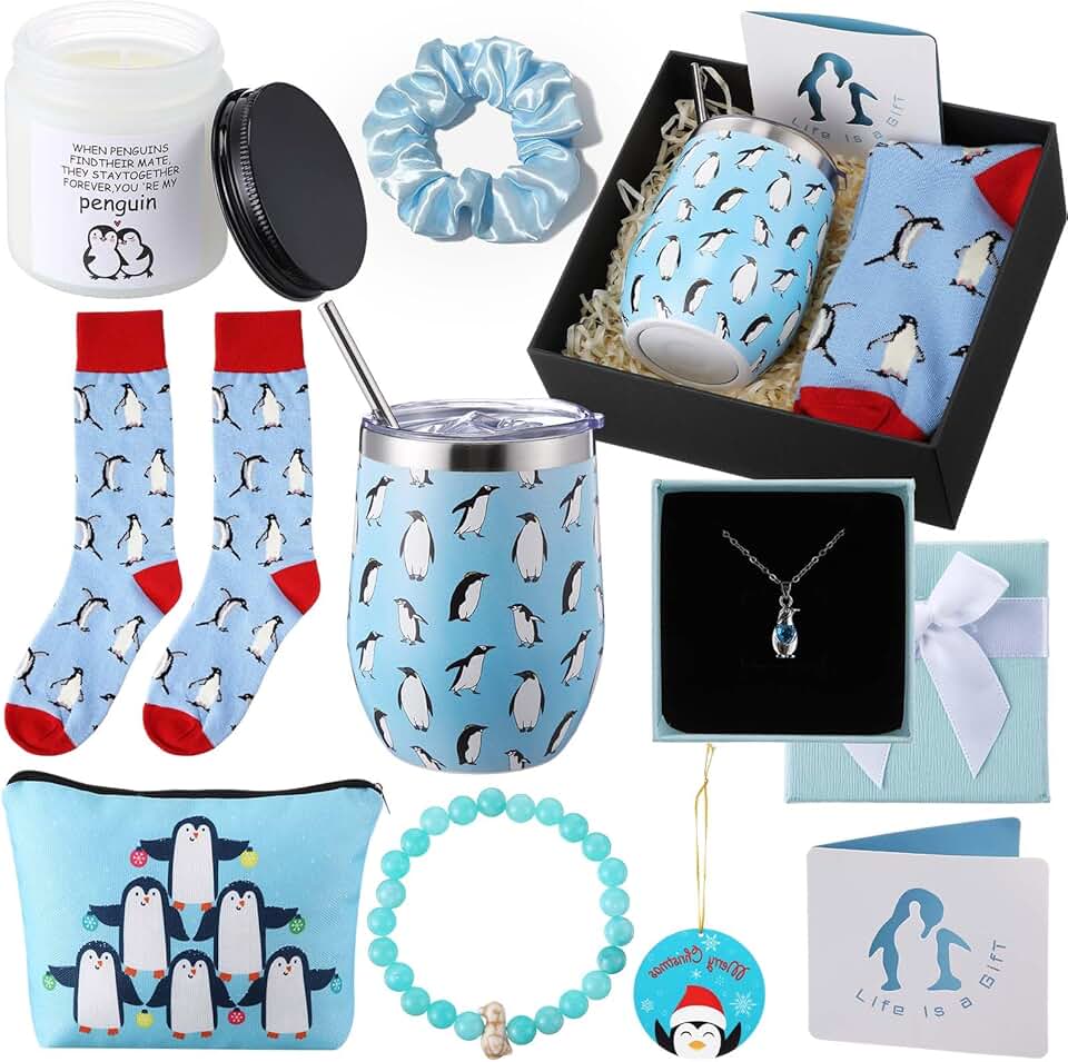 Penguin Gift Set for Women with Mug, Socks, Candles