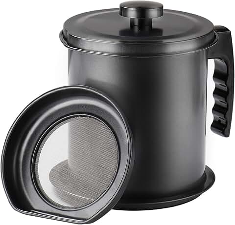Bacon Grease Container with Strainer, 1.6L, Black