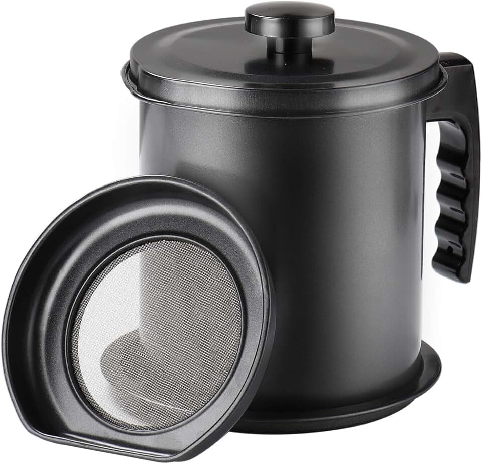 Bacon Grease Container with Strainer, 1.6L, Black
