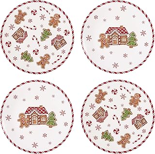 Set of 4 large 11-inch ceramic gingerbread man dinner plates
