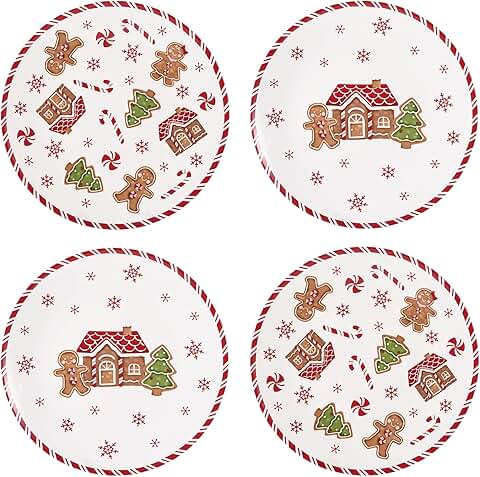Set of 4 large 11-inch ceramic gingerbread man dinner plates