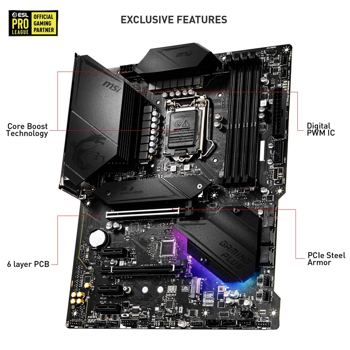 MPG Z490 Gaming Plus Gaming Motherboard (ATX, 10th Gen Intel Core, LGA 1200 Socket, DDR4, CF, Dual M.2 Slots, USB 3.2 Gen 2, 2.5G LAN, DP/HDMI, Mystic Light RGB)
