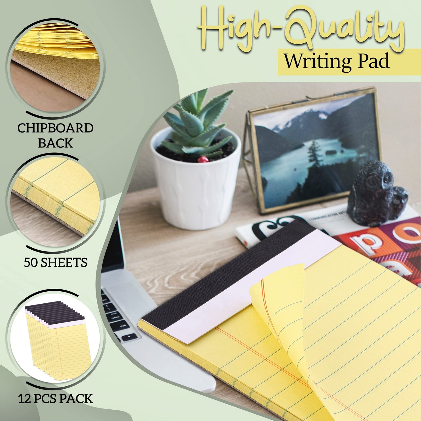 Yellow legal pads, 8.5 x 11.75, 12-pack