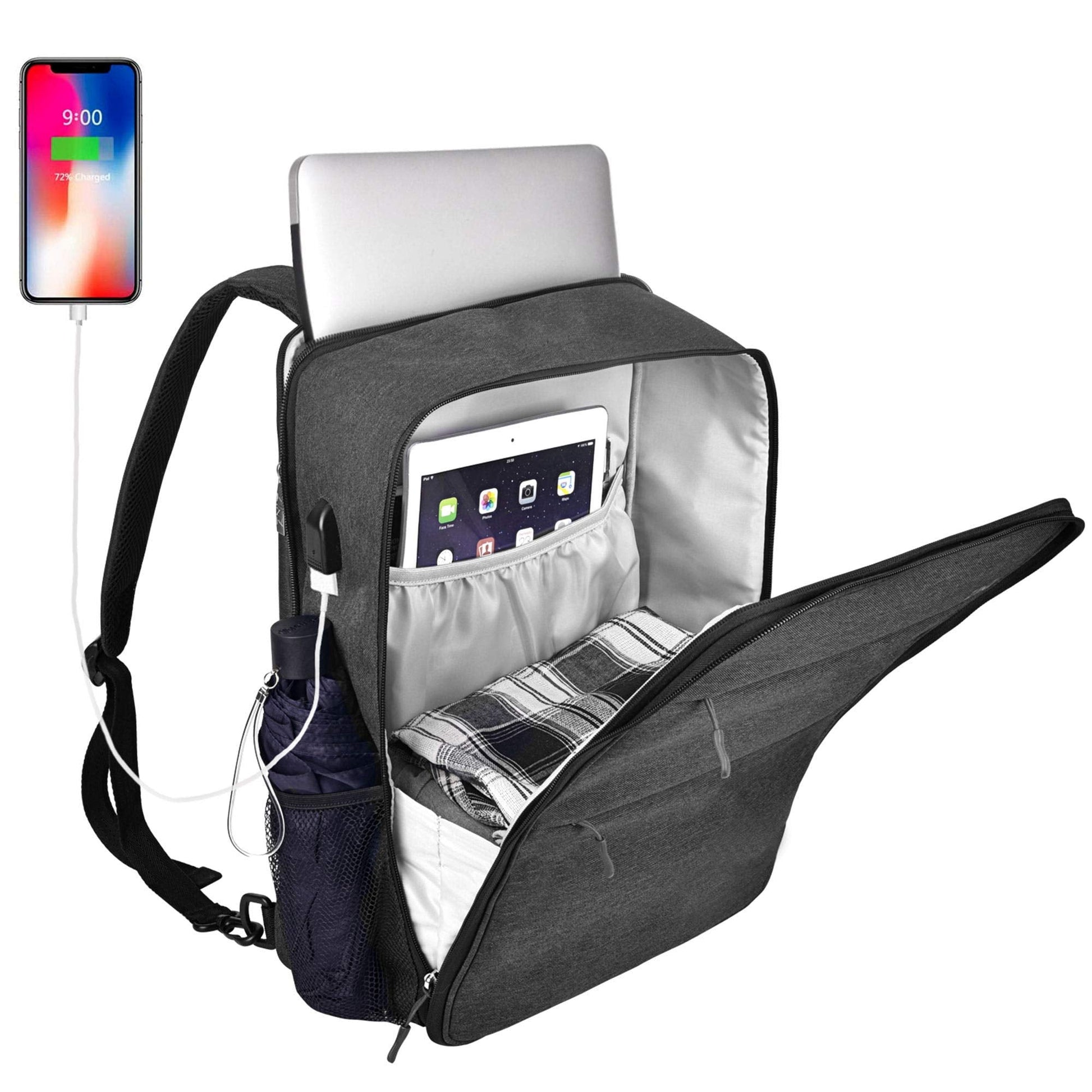 Slim & Expandable Laptop Backpack 15 15.6 16 Inch Sleeve with USB Port, Spill-Resistant Notebooks Bag Case for Most 14-16 Inch MacBooks Surface-Books Dell HP Lenovo Asus Computers, Dark Gray