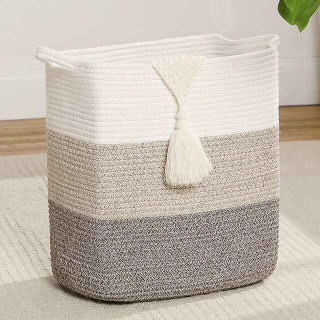 Medium and Large Woven Storage Basket with Handle