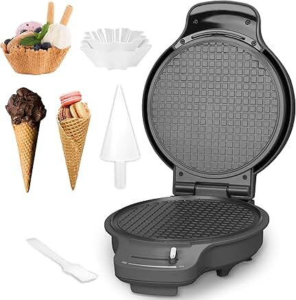 Waffle Cone Maker with Browning Control and Nonstick Surface