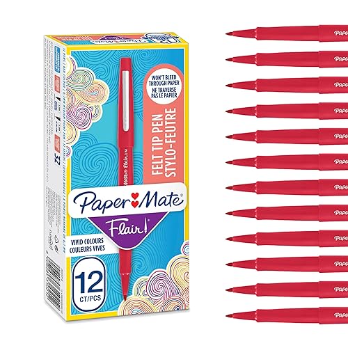 Red Felt Tip Marker Pens, 12 Pack