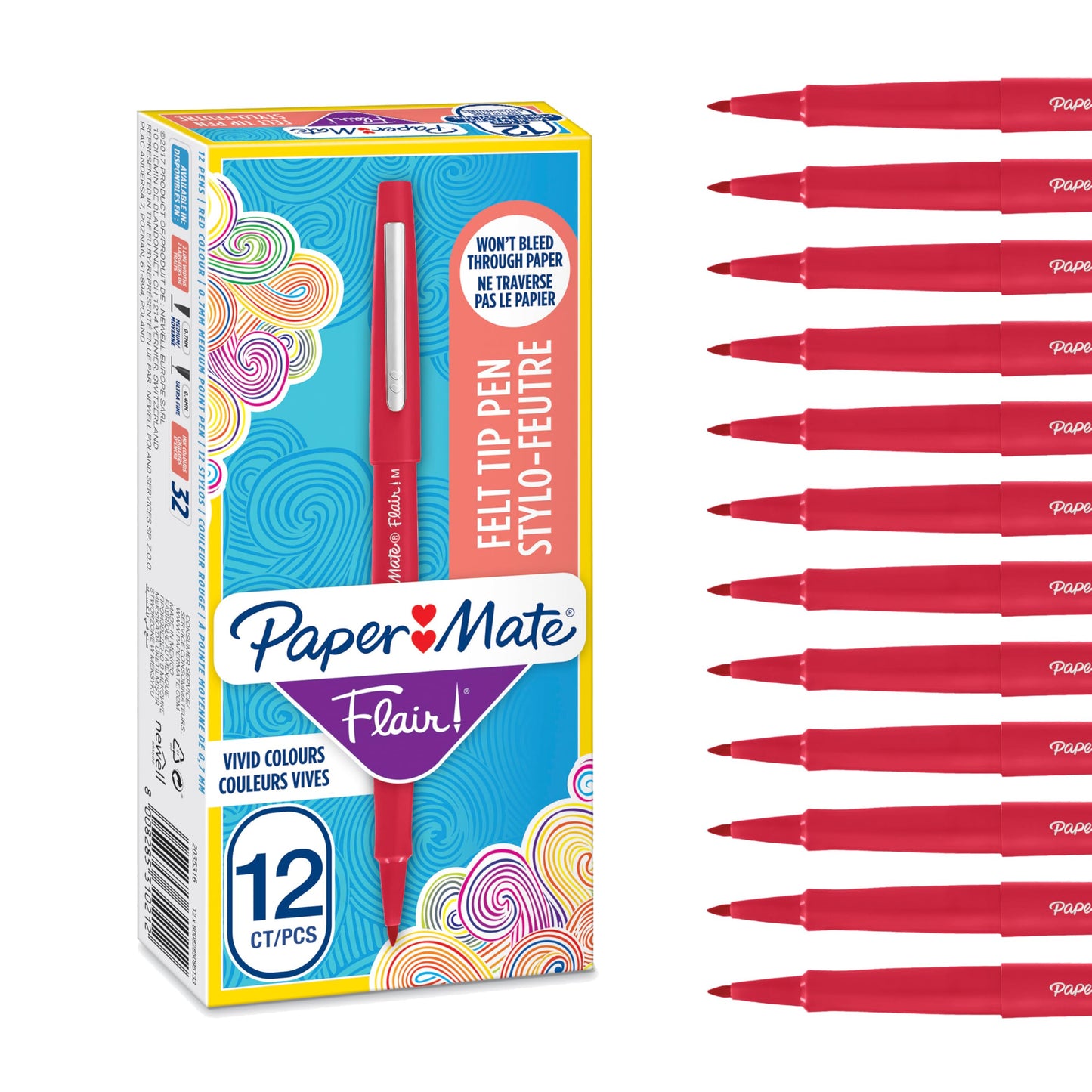 Red Felt Tip Marker Pens, 12 Pack