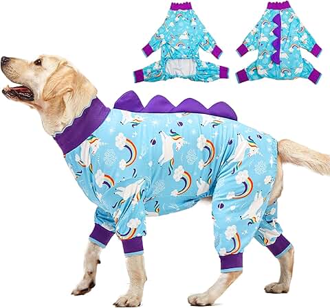 Large Dog Recovery Clothes with Rainbow and Horse Prints