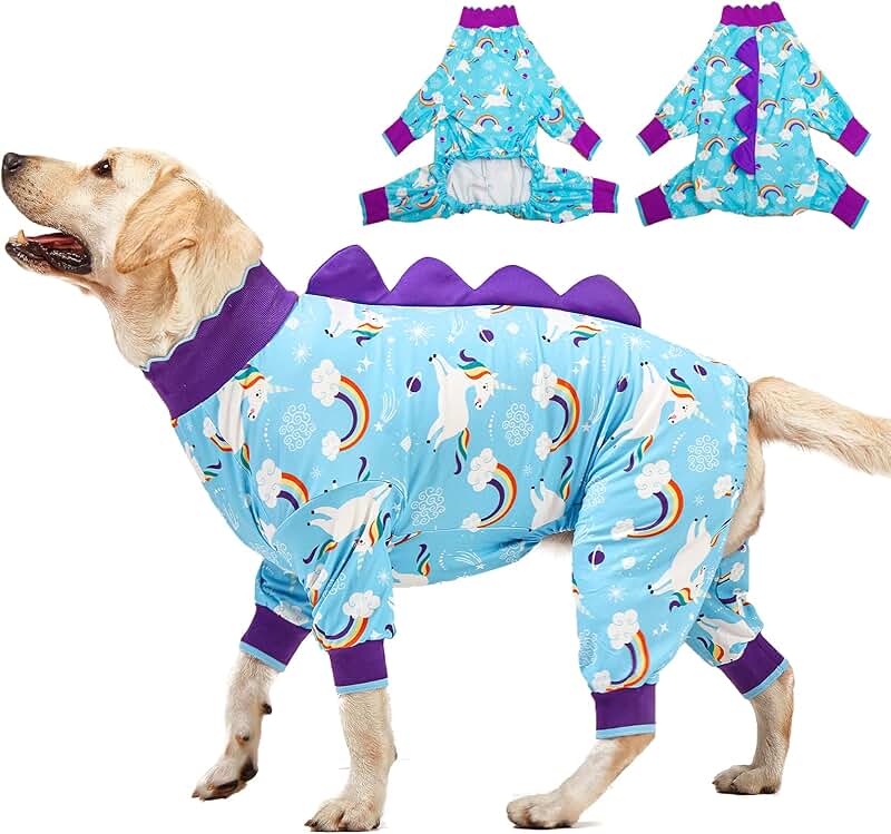 Large Dog Recovery Clothes with Rainbow and Horse Prints