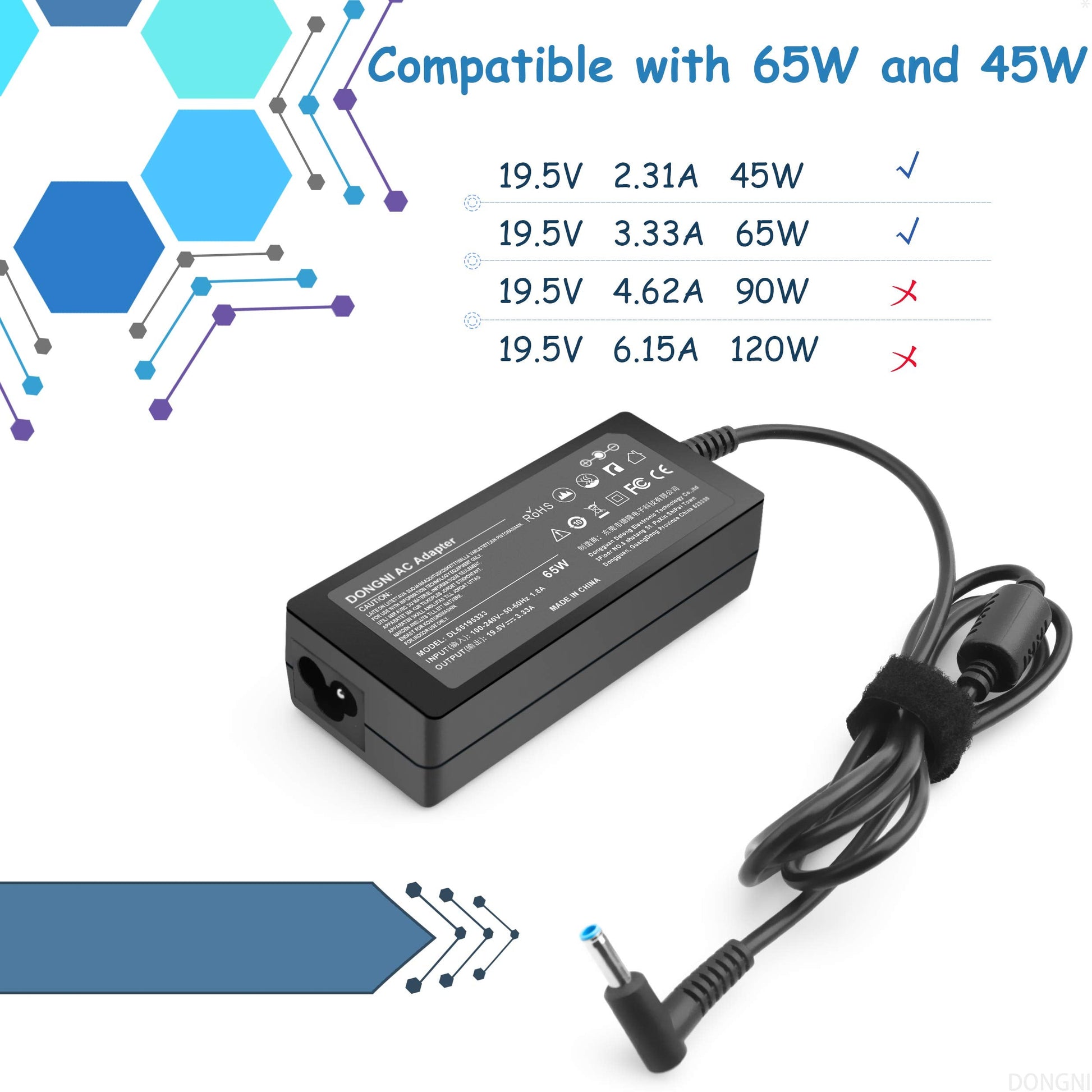 65W 19.5V 3.33A Ac Adapter for HP Pavilion x360 11 13 15, Zbook 14u G4 G5 15u 15 G3, 15-f111dx 15-f211wm 15-f233wm 15-f278nr 15-r052nr 15-r132wm Power Supply Blue Tip