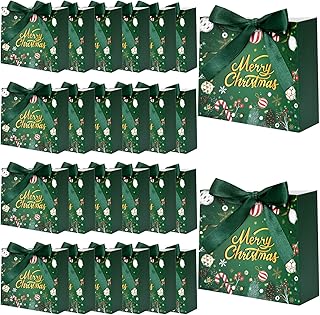 24 Small Green Thank You Gift Bags with Bow