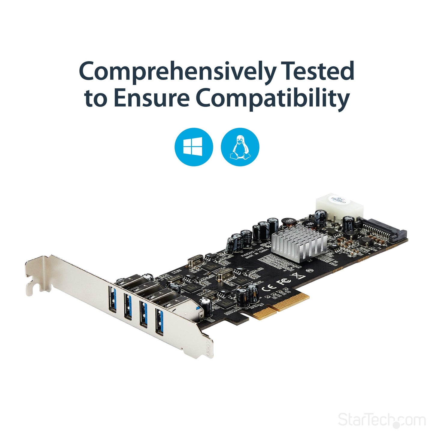 4 Port USB 3.0 PCIe Card w/ 4 Dedicated 5Gbps Channels (USB 3.1 Gen 1) - UASP - SATA / LP4 Power - PCI Express Adapter Card (PEXUSB3S44V)