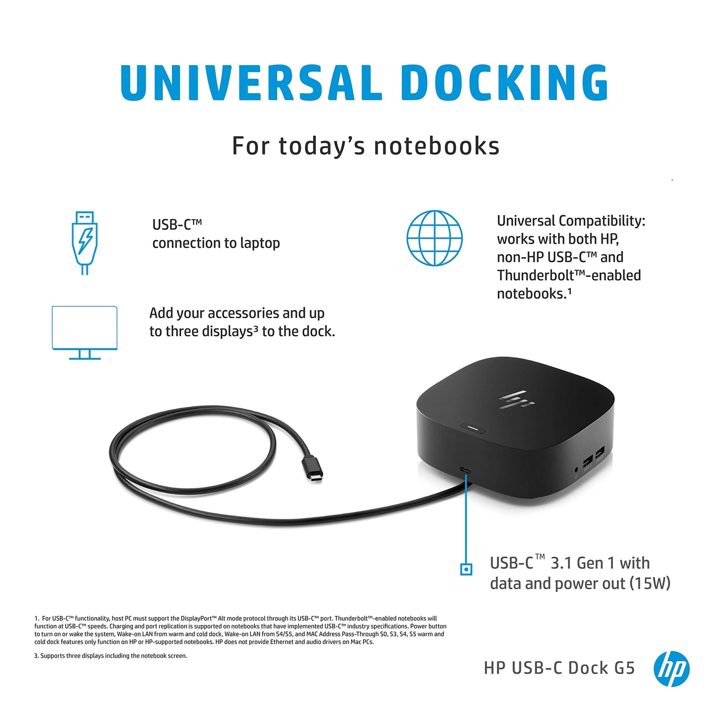 USB-C Dock G5 - 8 in 1 Adapter for Both USB-C and Thunderbolt-Enabled Laptops, PCs, & Notebooks - Single Cable for Charging, Networking, or Data Transfers - Great for Secure & Remote Management