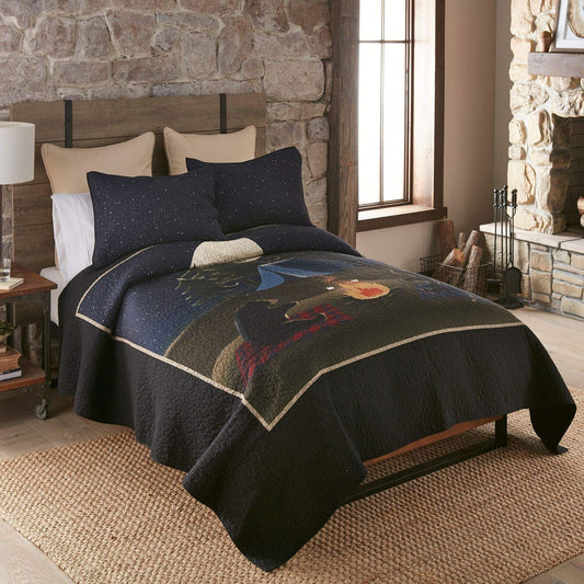 King Bedding Set  3 Piece  Bear Campfire Lodge Quilt Set with King Quilt and King Pillow Shams  Machine Washable