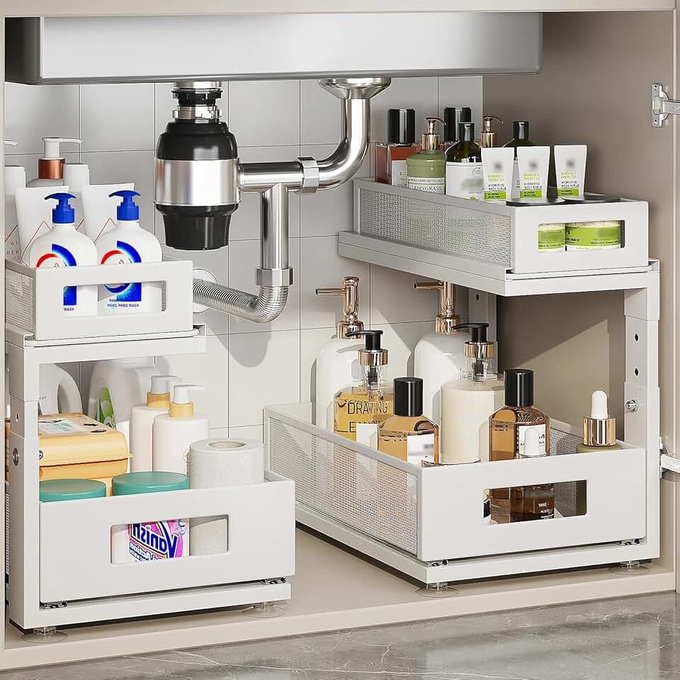 Two-Pack Under Sink Organizer with Adjustable Drawers