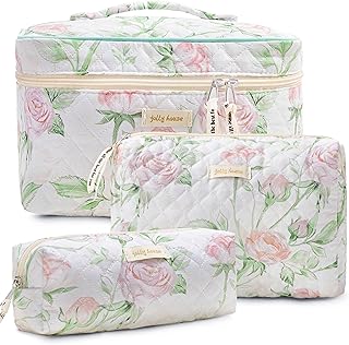 Set of three quilted cotton travel makeup and toiletry bags
