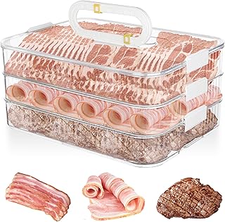 Three-layer deli meat storage container with lid