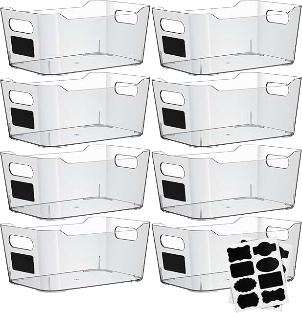 Clear Plastic Storage Bins with Labels for Kitchen and Bathroom