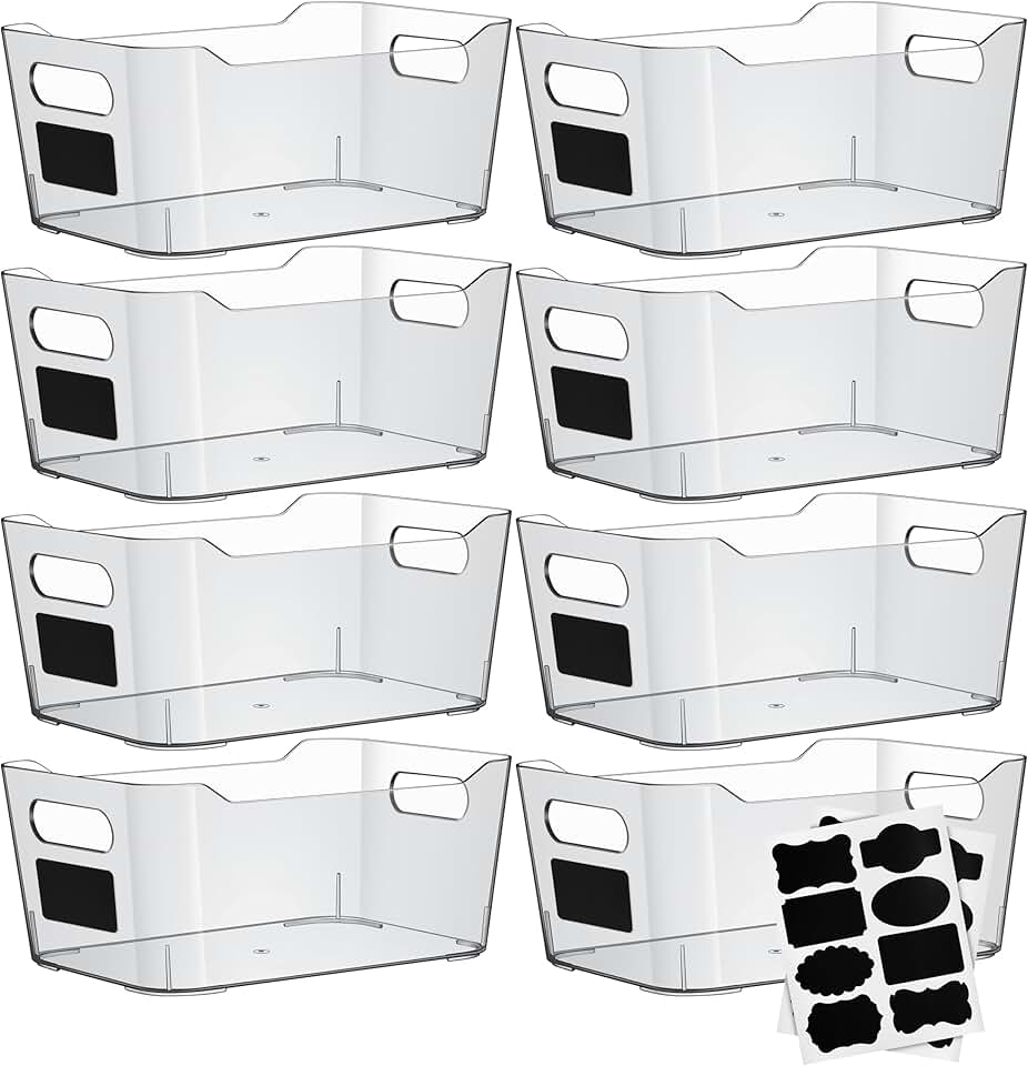 Clear Plastic Storage Bins with Labels for Kitchen and Bathroom