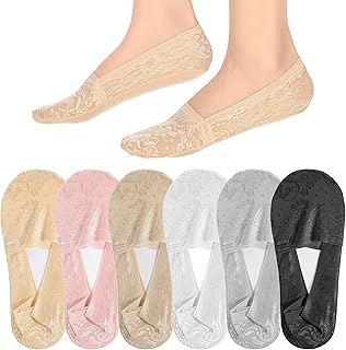 Six Pairs of Women's No Show Lace Boat Socks