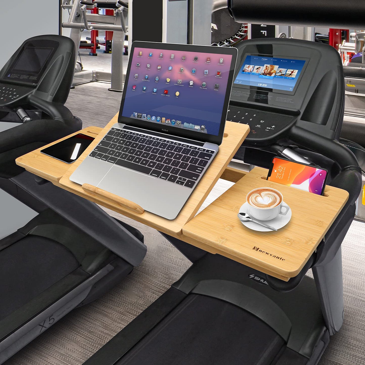 Treadmill Desk Attachment Bamboo Walking Laptop Holder Workstation Ergonomic Adjustable Desktop Laptop Tray for Treadmill