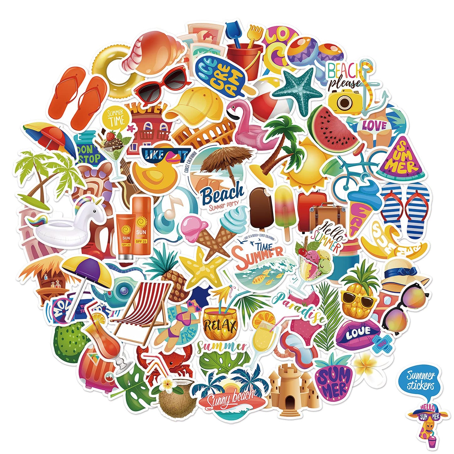 Summer waterproof stickers for water bottles and more