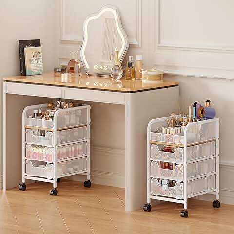 White 3-Drawer Rolling Makeup and Skincare Cart