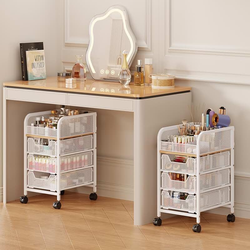 White 3-Drawer Rolling Makeup and Skincare Cart