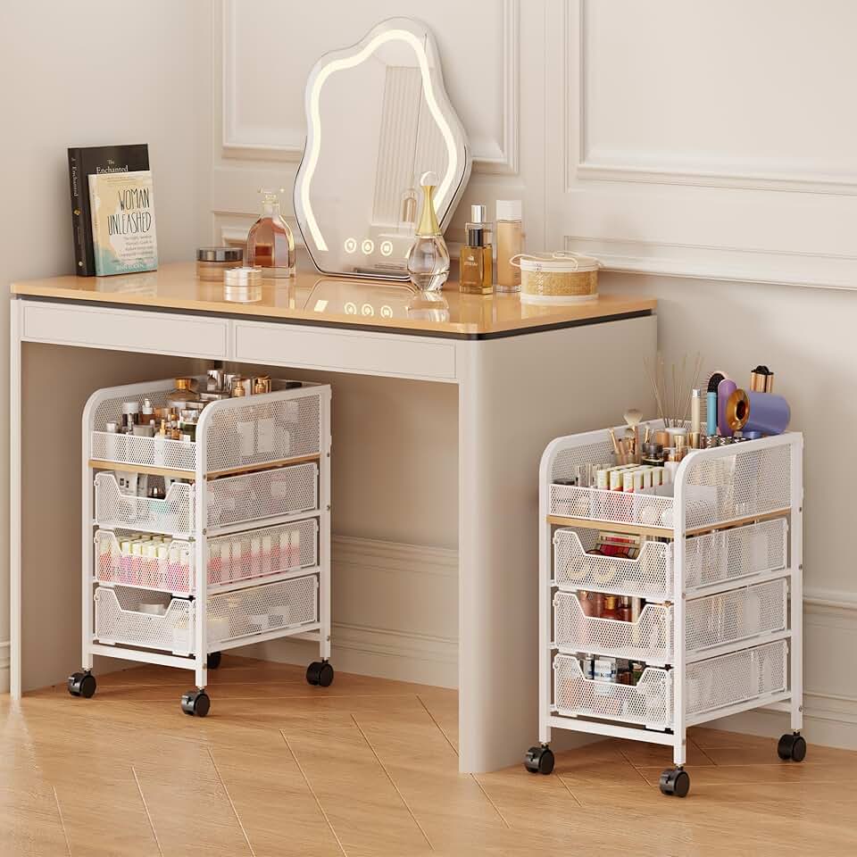 White 3-Drawer Rolling Makeup and Skincare Cart