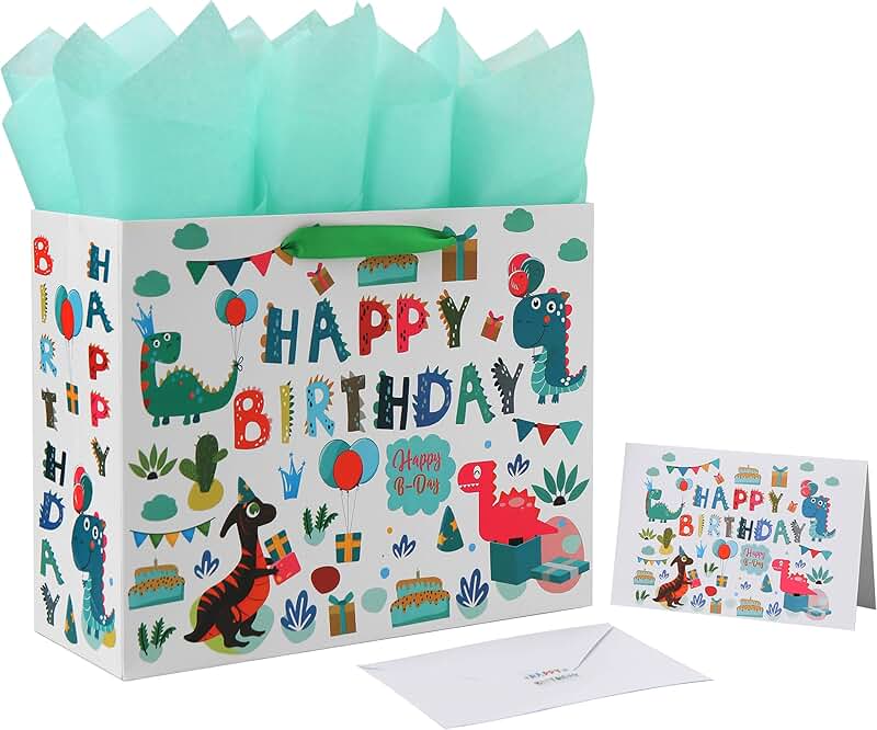Large White Gift Bag Set with Card and Tissue for Kids Party