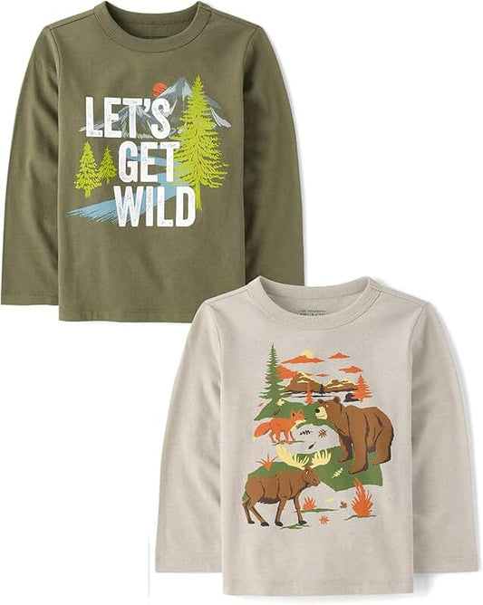 Long Sleeve Graphic T-Shirts for Babies and Toddlers, 2 Pack