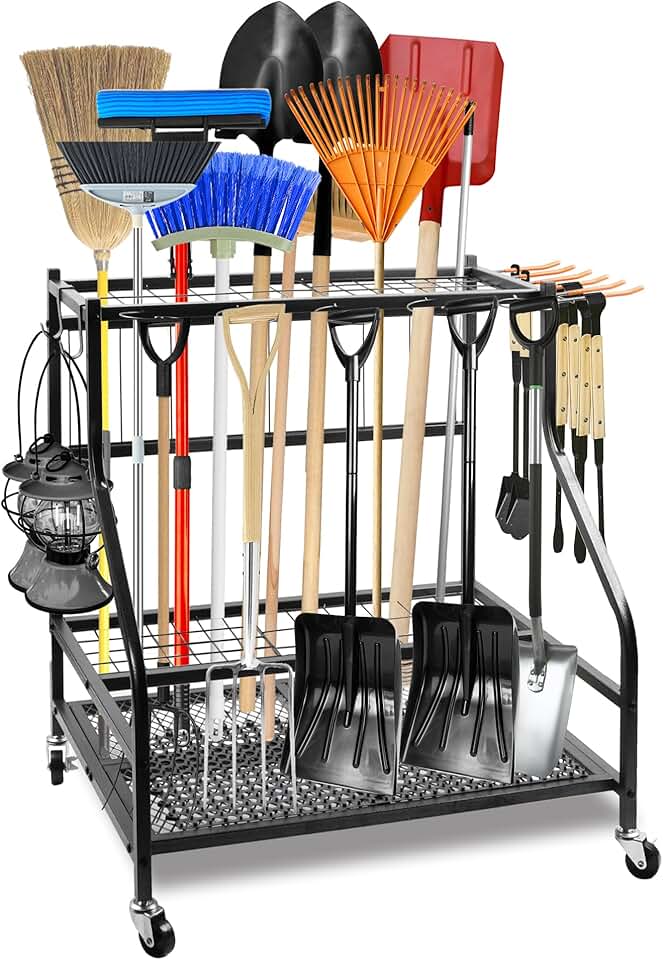 Garden Tool Organizer with Wheels and Storage