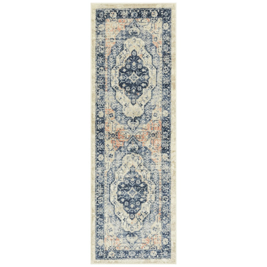Caprice Boho Medallion Hallway Entryway Non Skid Runner Rug Made in USA], Blue, 2' x 6'