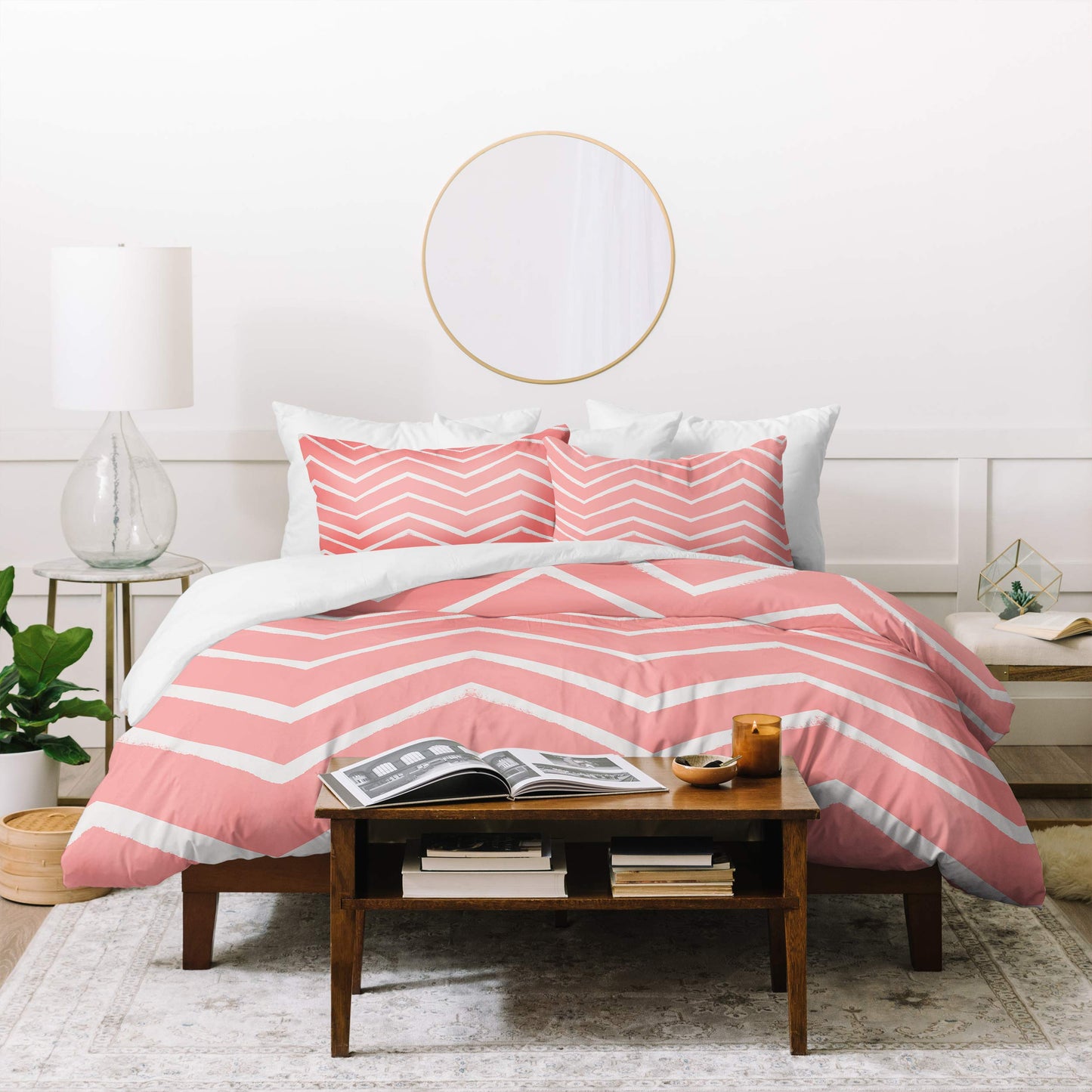 Georgiana Paraschiv Distressed Chevron Light Salmon Pink Duvet Set with Pillow Sham, Twin